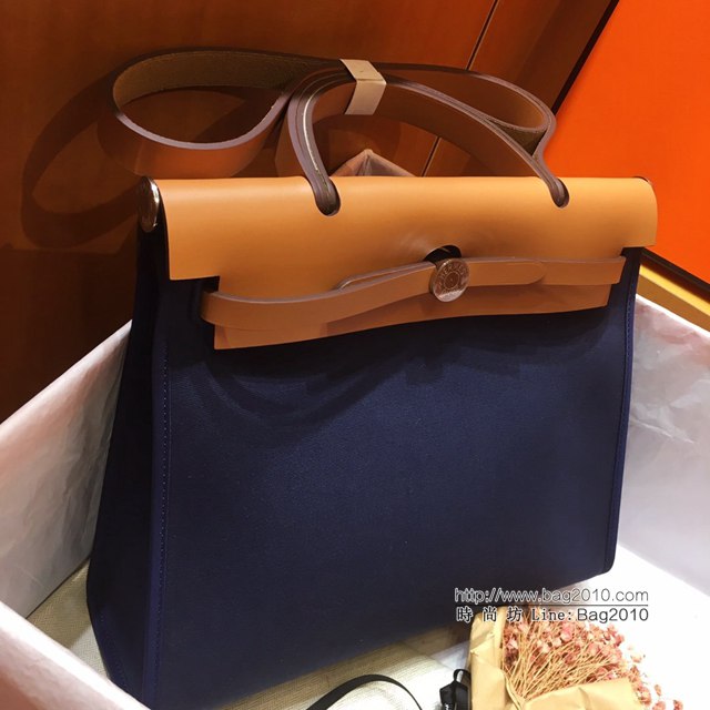 Hermes包包 愛馬仕網紅色Herbag 手提肩背斜挎包 深藍/中啡 男女同款  tdh2037